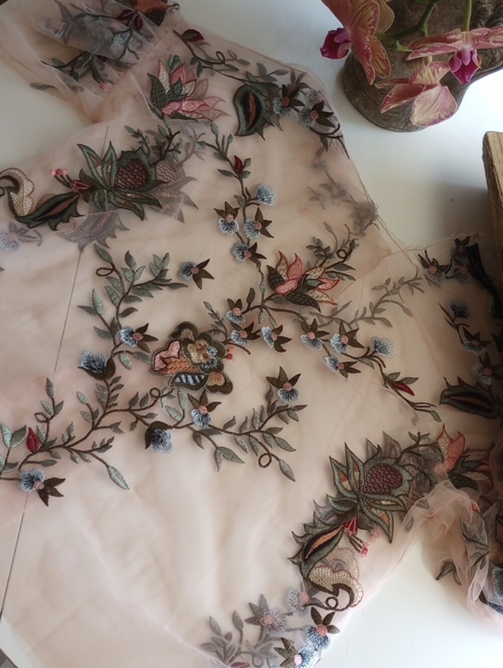Zara Floral Embroidered Sheer Top in Blush and Olive